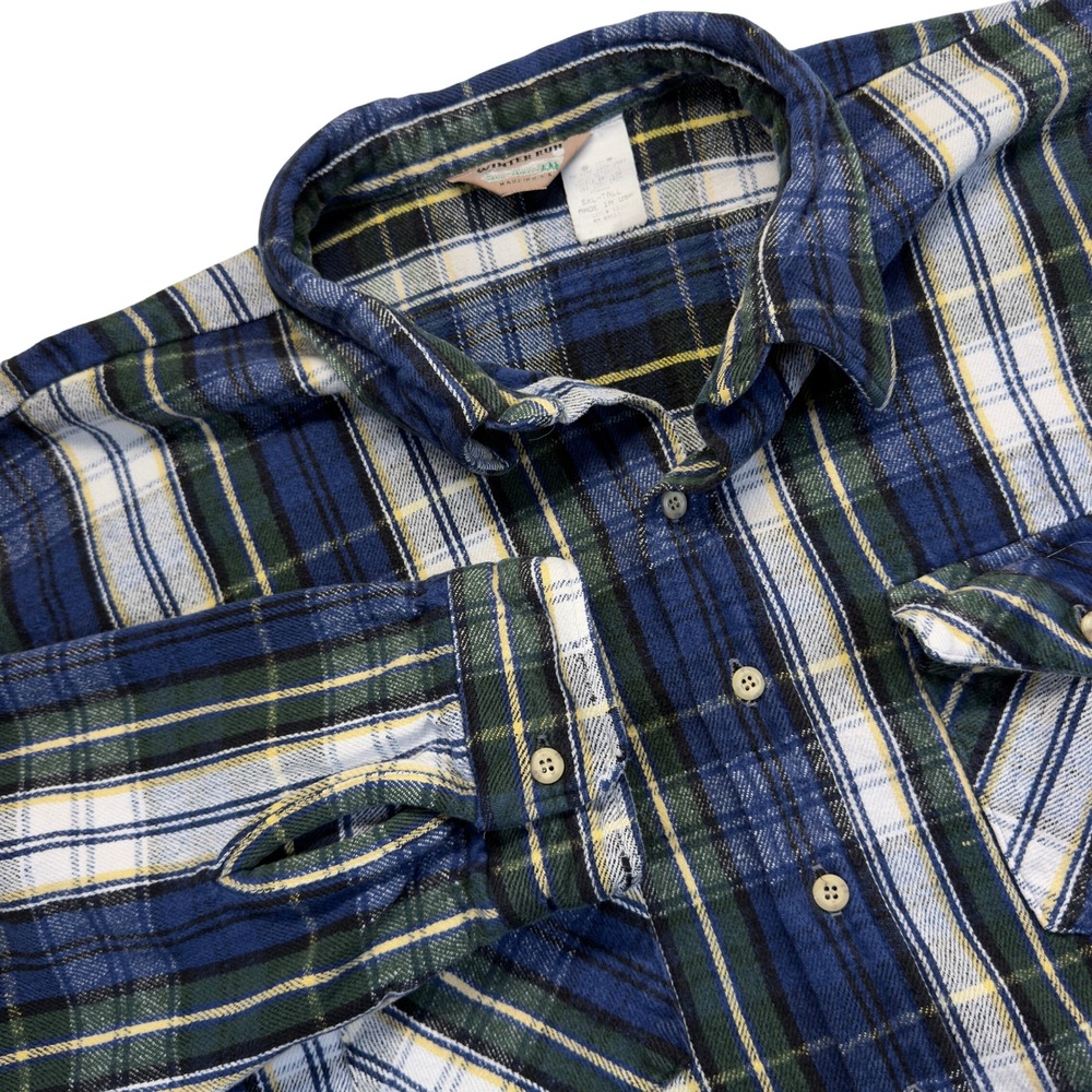 Vintage Winter Run Plaid Flannel Shirt Mens 5XLT Blue Green Button Down USA Made